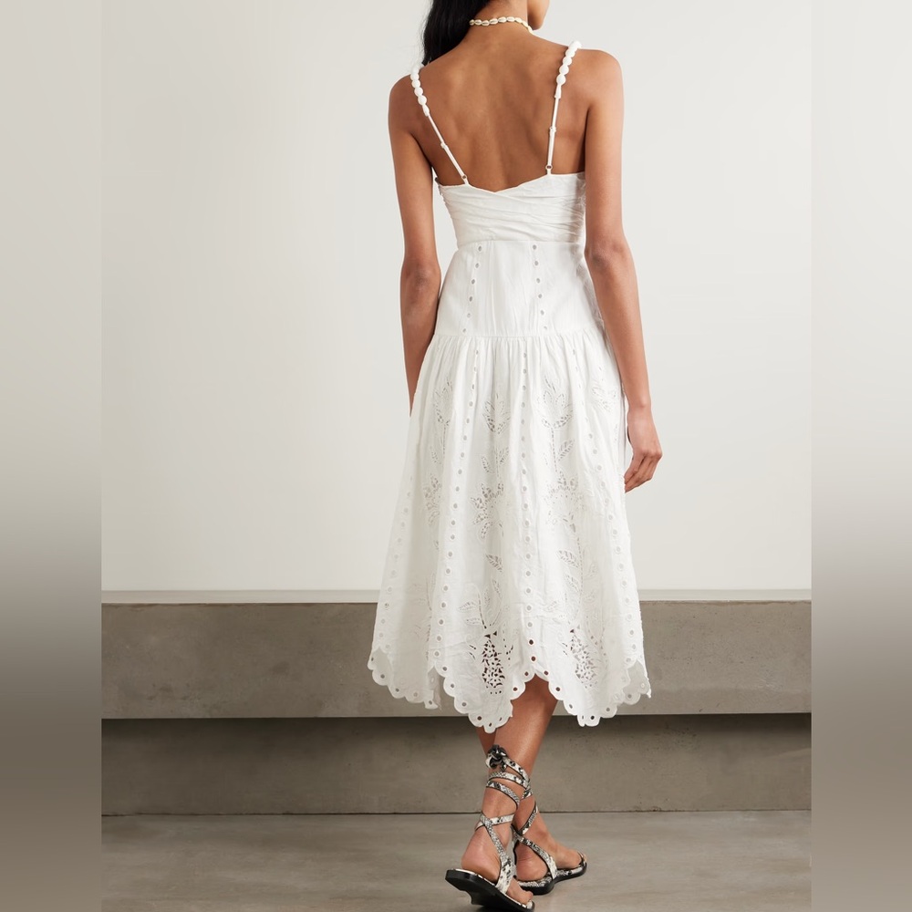 Farm Rio Richilieu Embroidered Linen-Blend Midi Dress- Engagement•Bridal•Wedding - Picture 6 of 17